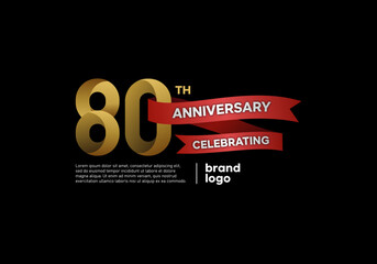 Obraz premium 80 years anniversary celebration icon and logo design template with gold and red color on black background