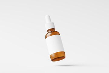 Amber Glass Dropper Bottle 3D Rendering White Blank Mockup