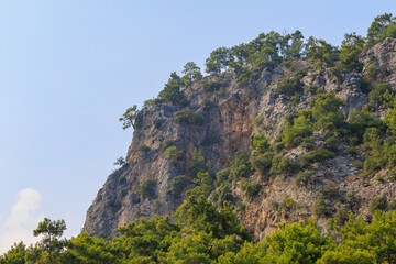 Turkish Taurus Mountains in the Kemer region of Antalya province. Background with copy space