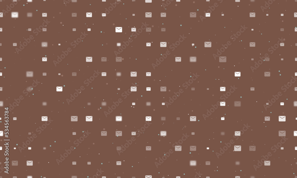 Poster seamless background pattern of evenly spaced white email symbols of different sizes and opacity. vec