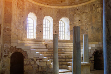 Interior in the church of St. Nicholas, Demre, Turkey. Background of an antique temple or backdrop...