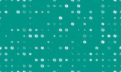 Seamless background pattern of evenly spaced white cd symbols of different sizes and opacity. Vector illustration on teal background with stars