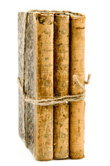 antique books tied with a rope 