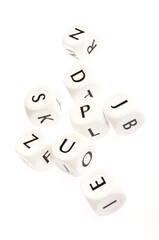 white dice with letters