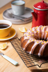 lemon cake with chocolate icing