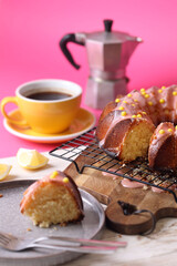 lemon cake with chocolate icing