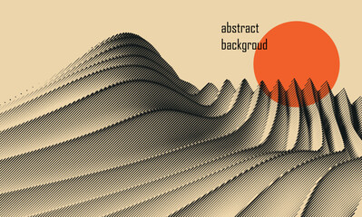 Elegant background with curved wave lines. Sand dunes. Background with optical illusion. Vector illustration