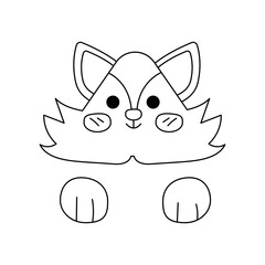 Fox cute. Cute fox face and paws. Cartoon vector black and white illustration.