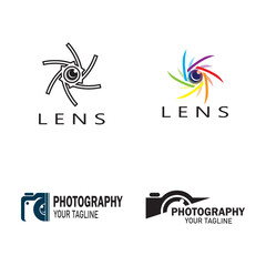photography camera logo icon vector design template isolated on black background