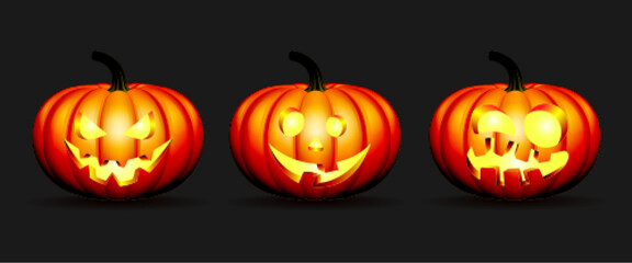 set of Halloween pumpkins in vector with different faces