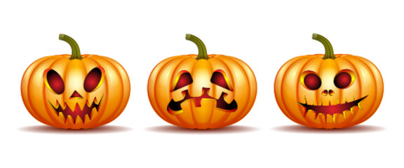 set of Halloween pumpkins in vector with different faces