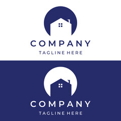 A creative logo design for a monogram or geometric house or residential building in a flat and linear style. Logo for property, building construction, architecture, and business.