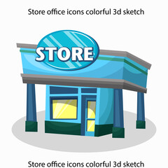 Store office icons colorful 3d sketch
