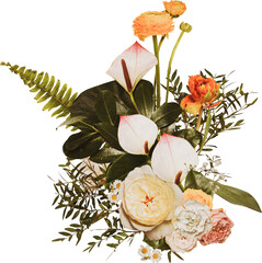 Retro Bouquets Daisies Fern Orange Ranunculus Beige Peonies Callas Greenery Roses Narcissus