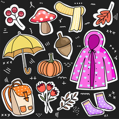 Doodle Kawaii various set fashion patch badges for sticker , postcard , invitation . vector illustration for kids