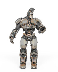 war ready robot is standing up in a contraposto pose