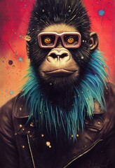Porträt eines Punkaffen. Monkey-Rock-Musiker. Hipster-Affe mit Punkfrisur. 3D-Rendering © designprojects