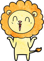 laughing lion cartoon shrugging shoulders