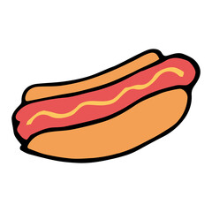 Hot dog in doodle style. Hand Drawn. Freehand drawing. Sketch.