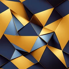 Geometrie Nahtloses Muster. Abstraktes polygonales Muster Luxus dunkelblau mit goldenem Hintergrund. Luxuriöses Hintergrunddesign für Website, Poster, Broschüre, Präsentationsvorlage usw. 3D-Darstellung © Viks_jin