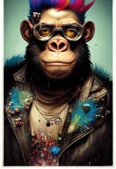 Porträt eines Punkaffen. Monkey-Rock-Musiker. Hipster-Affe mit Punkfrisur. 3D-Rendering © designprojects
