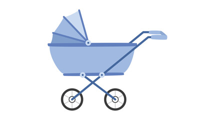 Baby carriage clipart. Simple cute baby pram stroller flat vector illustration. Baby carriage pram stroller cartoon hand drawn doodle style. Kids, baby shower, newborn and nursery decoration concept - obrazy, fototapety, plakaty