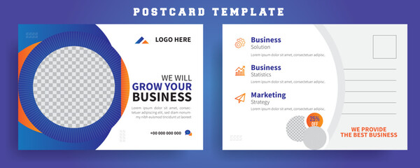 Grow your business Postcard Design Template, Creative vector illustration of postcard isolated on transparent background, Postal travel card art design. event, promotion, invitation premium cards.