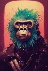 Porträt eines Punkaffen. Monkey-Rock-Musiker. Hipster-Affe mit Punkfrisur. 3D-Rendering © designprojects