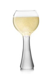 Balloon shape glass of fine champagne on white background.