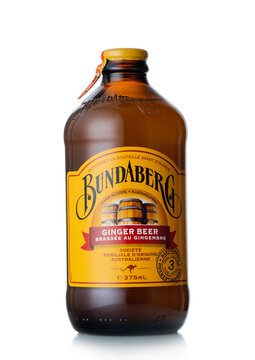 LONDON,UK - AUGUST 11,2022: Bottle of Bundaberg ginger beer on white background. Product of Australia