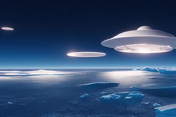 Naklejka na ściany i meble Spaceships / UFOs over icy landscape