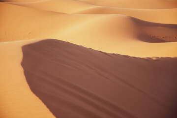 Fototapeta na wymiar Sombra sobre arena del desierto. Shadow on desert sand