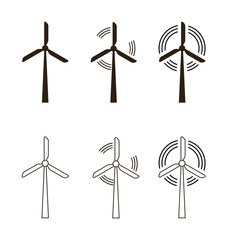 Set of windmill / wind turbine illustrations isolated on a white background.
