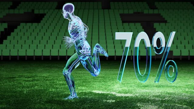 body water balance, water in human body, 70% of the human body is water. skeleton system of running man, human physical and sport, joggers, running man, loop animation, 3d render	
