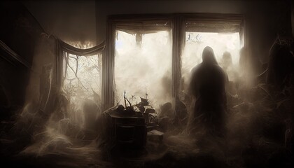 A ghosts inside an house. Halloween season, demons. Ai generated image