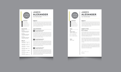 Clean and Professional Resume Layout with Cover Letter with Photo Placeholder design