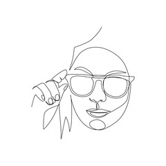 Vector illustration of a girl with glasses drawn in line-art style