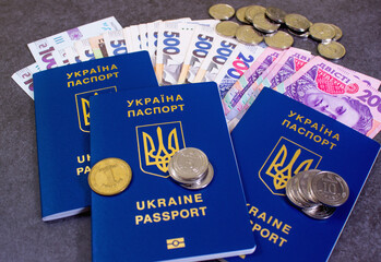 Ukrainian national currency and passport	