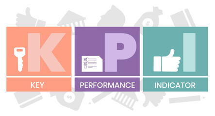 KPI - Key Performance Indicator acronym. lettering illustration with icons for web banner, flyer, landing page, presentation, book cover, article, etc.