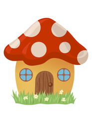 Mushroom house carton illustration. PNG with transparent background.
