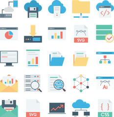 Cloud Data Technology Colored Vector Icons 