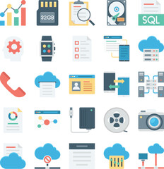 Cloud Data Technology Colored Vector Icons