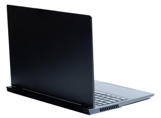 Back isometric view of black open laptop