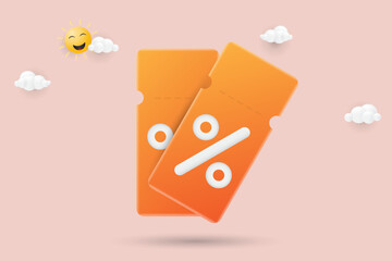 3d coupon discount. Special offers advertisement. 3D Vector Illustration.