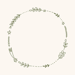 Floral frame or wreath, goblincore, witchcore, fairycore style aesthetic decor elements. Cartoon doodle text template in woodland forest style. Vector and jpg printable image, unique boho clipart