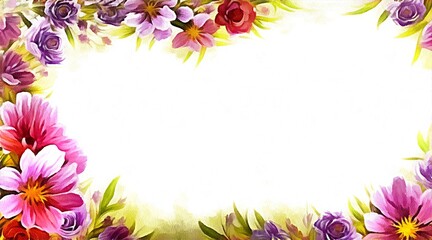 Digital drawing of nature floral background with beautiful flowers in painting on paper style
