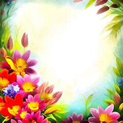 Digital drawing of nature floral background with beautiful flowers in painting on paper style