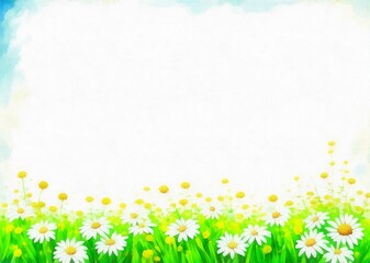 Digital drawing of nature floral background with beautiful flowers in painting on paper style