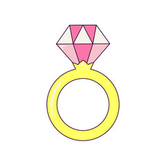 Big Pink Diamond Ring Bachelorette Party Temporary Tatto Sticker or Badge in Retro Groove Style