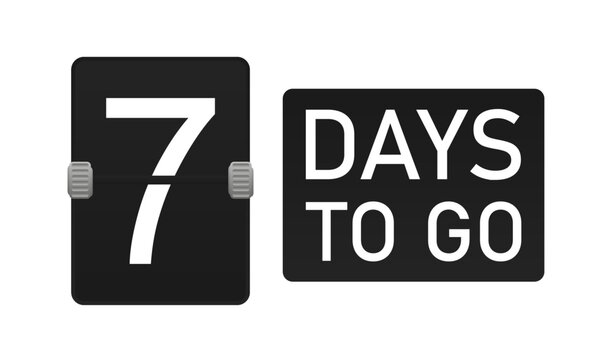 days to go 7. Count down the remaining days. the number of days left until the sale and promotion. There are nine, eight, seven, six, five, four, three, two, one, zero days left.